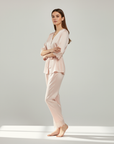 Women’s 100% Mulberry Silk Pajama Set – Lace Trim Long Sleeve with Belt