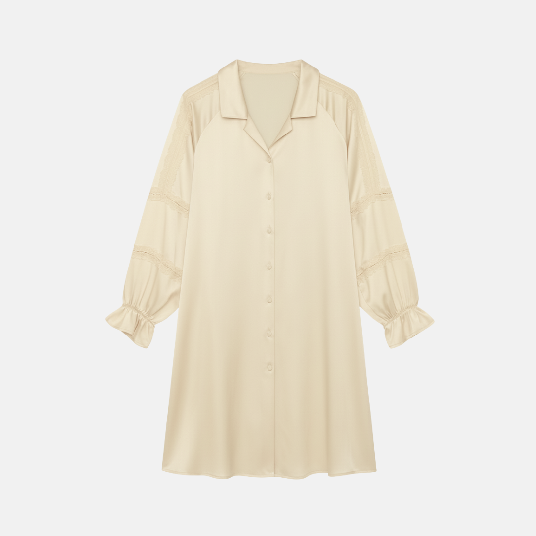 100% Mulberry Silk Lace Nightdress – Elegant Raglan Sleeve Sleepwear for Women