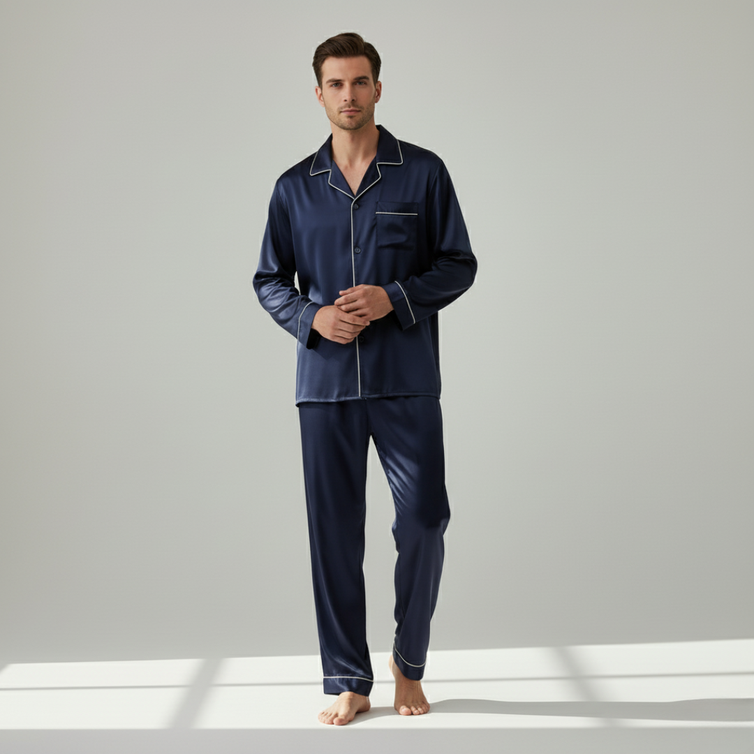 Men’s 100% Mulberry Silk Pajama Set – Luxury Sleepwear, Soft Silk & Elegant Comfort