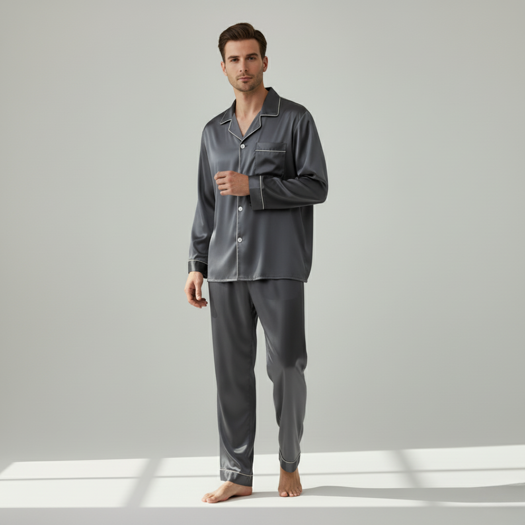 Men’s 100% Mulberry Silk Pajama Set – Luxury Sleepwear, Soft Silk & Elegant Comfort