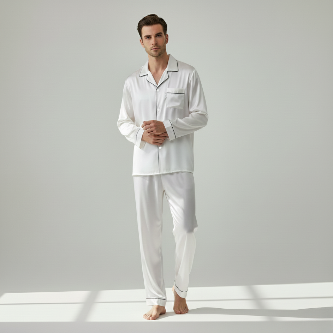 Men’s 100% Mulberry Silk Pajama Set – Luxury Sleepwear, Soft Silk & Elegant Comfort