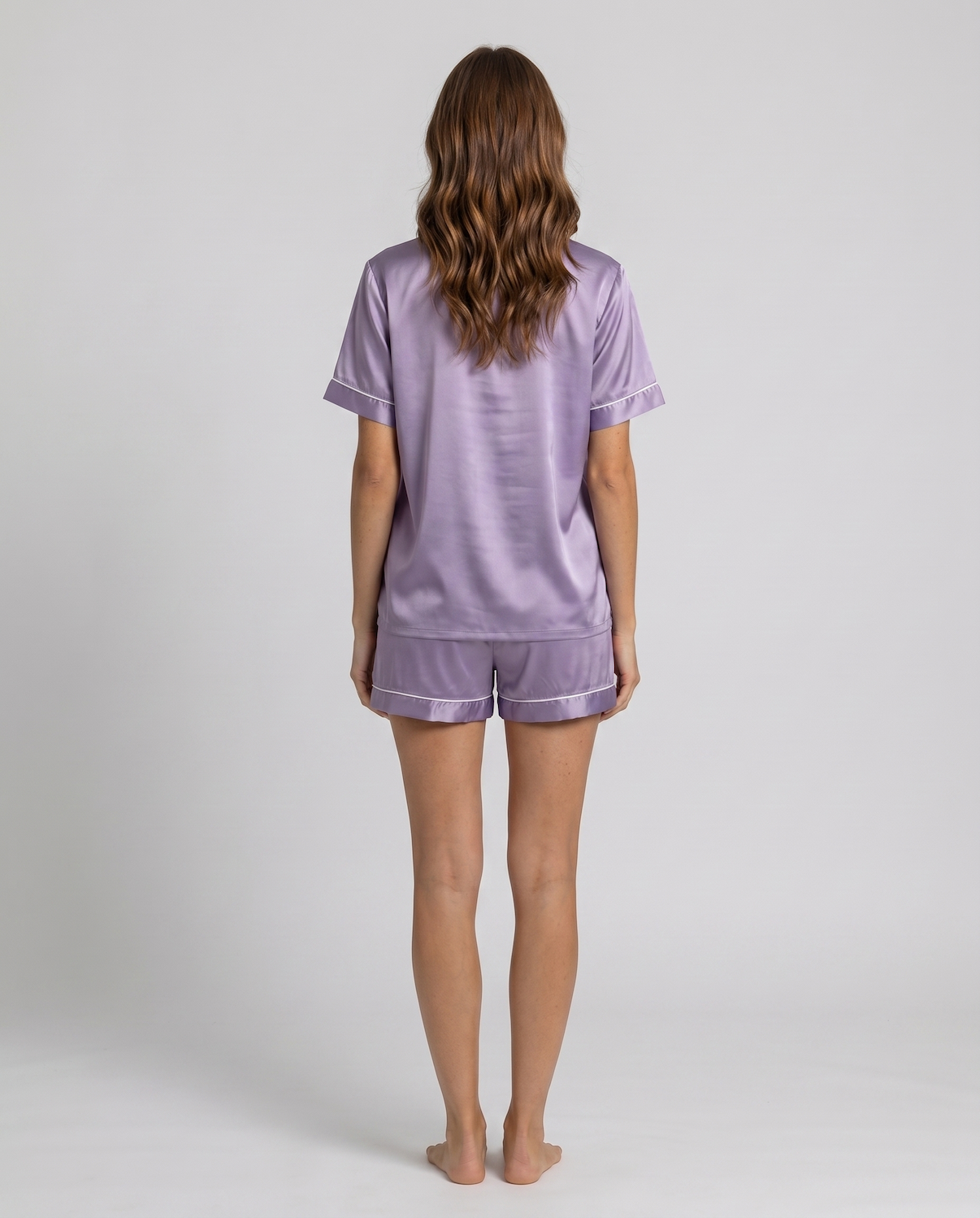 Ice Silk Satin Pajamas for Couples – Short-Sleeved Sleepwear for Women