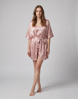 4pcs Elegant Silk Pajama Set for Women - Robe, Bralette, Shorts & Pants