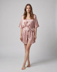 4pcs Elegant Silk Pajama Set for Women - Robe, Bralette, Shorts & Pants