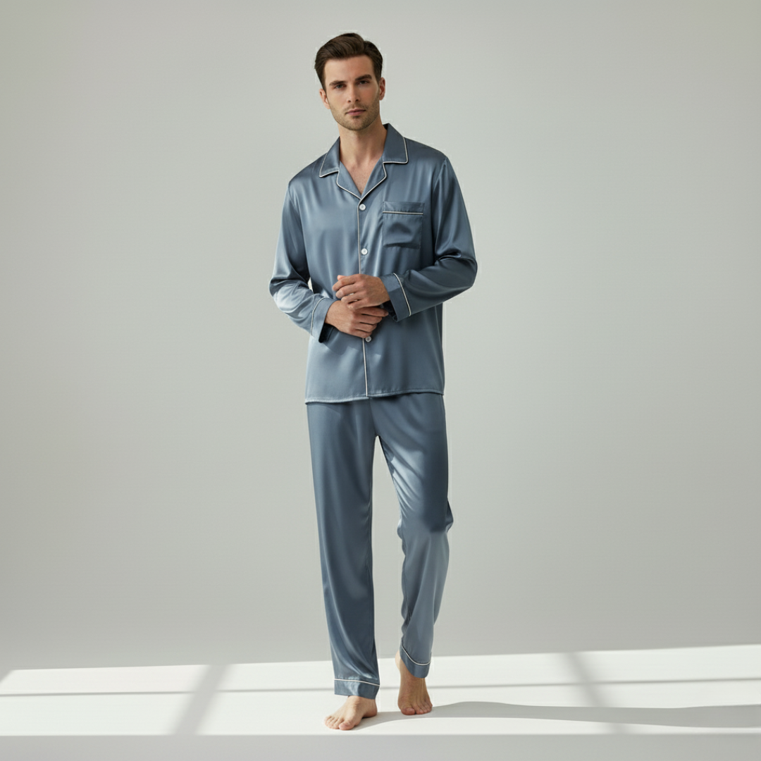 Men’s 100% Mulberry Silk Pajama Set – Luxury Sleepwear, Soft Silk & Elegant Comfort