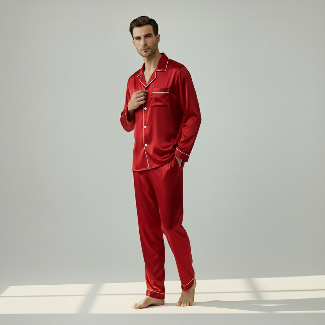 Men’s 100% Mulberry Silk Pajama Set – Luxury Sleepwear, Soft Silk & Elegant Comfort