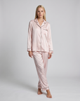 Women's Ice Silk Pajama Set – Summer Long Sleeve & Pants Loungewear in Imitation Silk