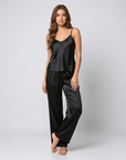 Women's 100% Mulberry Silk Pajama Set – V-Neck Halter Top with Wide-Leg Pants