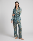 Women’s 100% Mulberry Silk Pajama Set – Long Sleeve Robe, Full-Length Pants & Premium Print