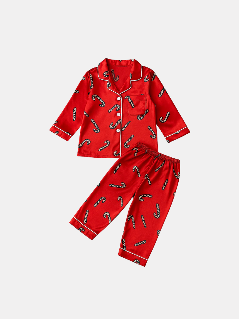 Boys and Girls Silk Pajama Set – Solid & Striped Long-Sleeve Homewear