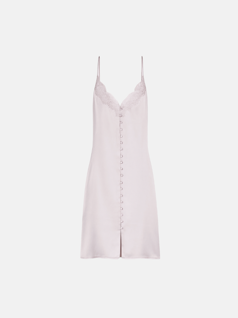 100% Mulberry Silk Mini Nightgown – Elegant Lace Trim & Flattering Side Slit