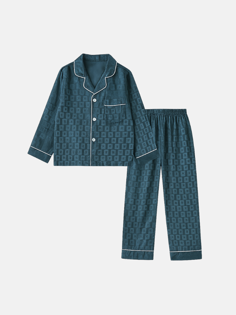 Stylish Boys’ Pajama Set – Soft Ice-Silk Long Sleeve Loungewear
