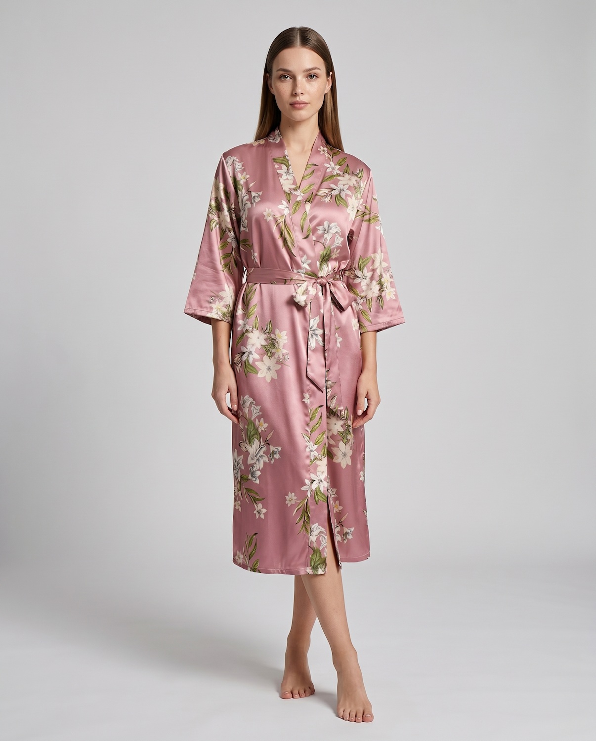 Women's Longline Belted Robe – Soft Three-Quarter Sleeve Loungewear &amp; Sleepwear