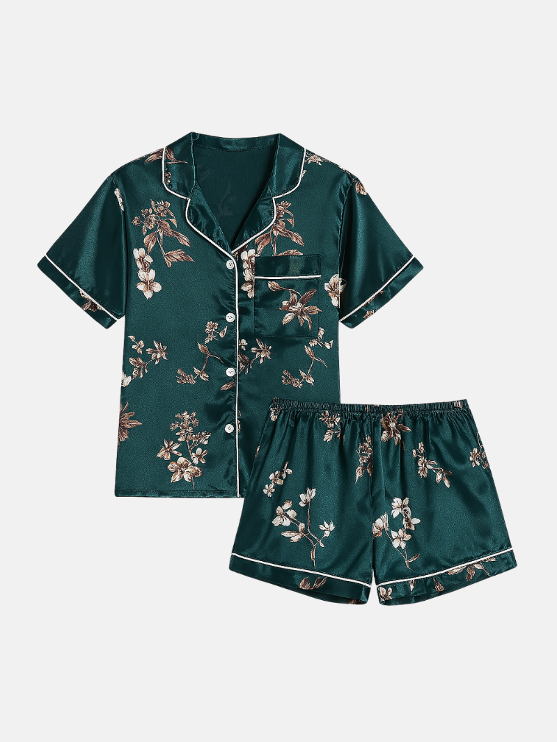 Elegant Butterfly Print Silk Pajama Set with Contrasting Trim – Luxury Women's Sleepwear