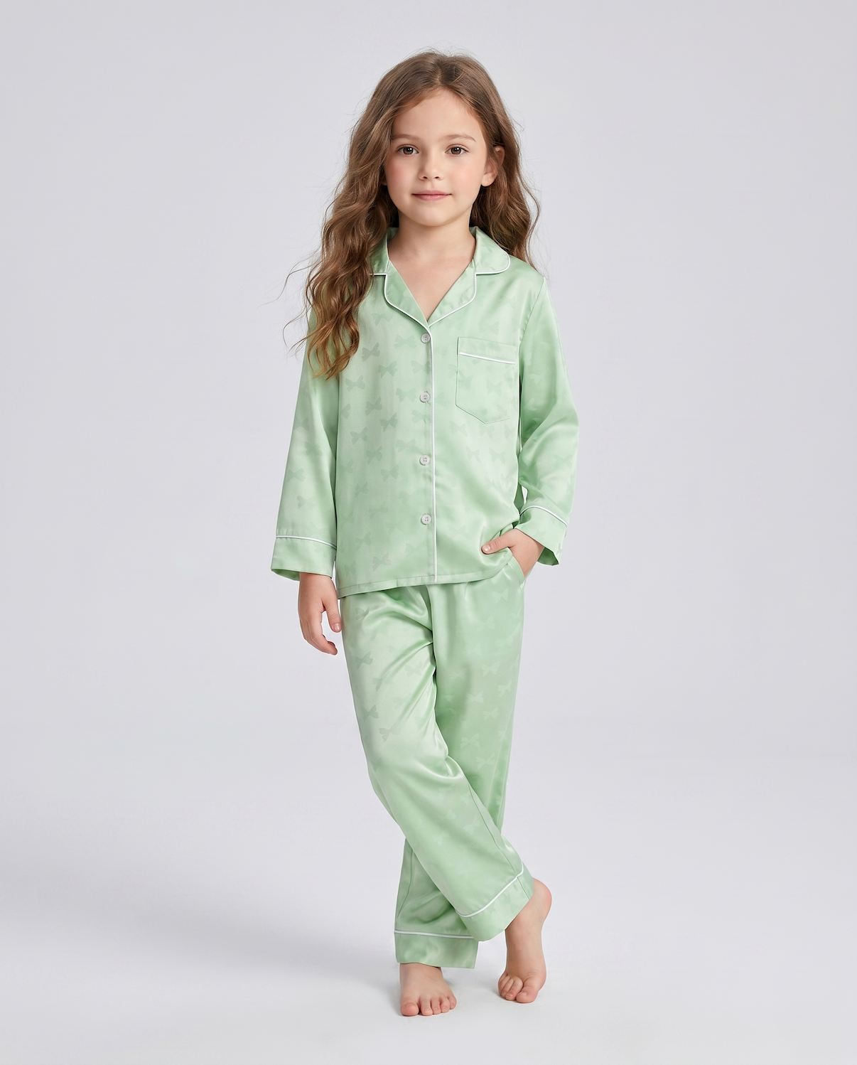 Girls’ Ice Silk Pajama Set – Lightweight, Long Sleeve &amp; Stylish Homewear