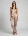 Luxury Women's Satin Pajama Set – V-Neck Cami Top and Long Pants for Sleep & Lounge