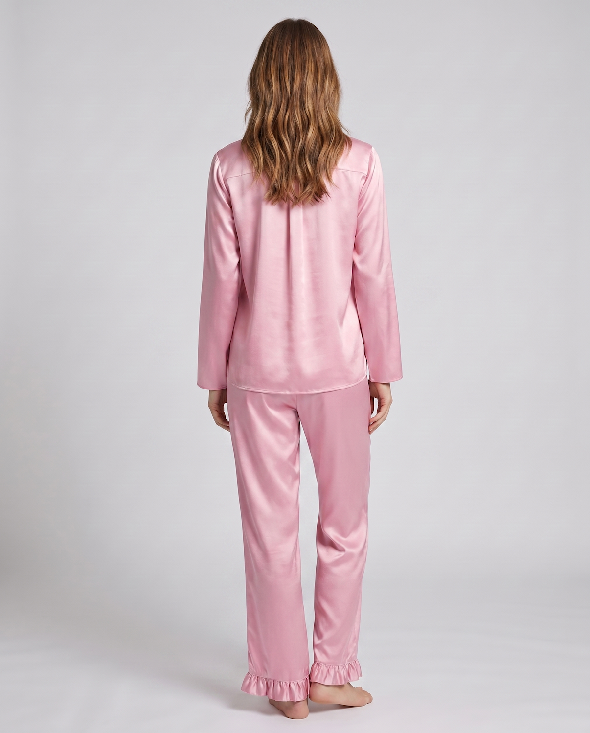 Soft Satin Pajamas Set for Women – 2-Piece Long Sleeve Sleepwear &amp; Elegant Button Loungewear