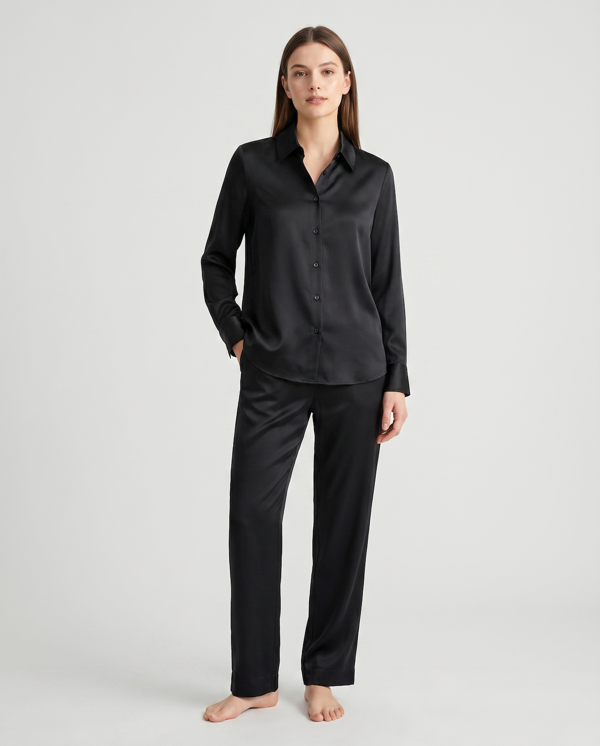 Women’s 100% Mulberry Silk Long-Sleeve Shirt – Professional Suit Top
