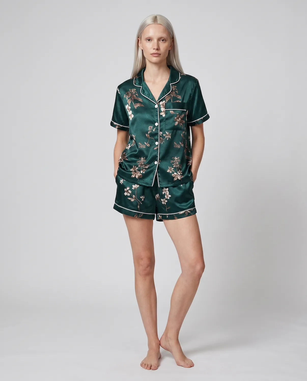 Elegant Butterfly Print 100% Silk Pajama Set – Luxury Women's Sleepwear