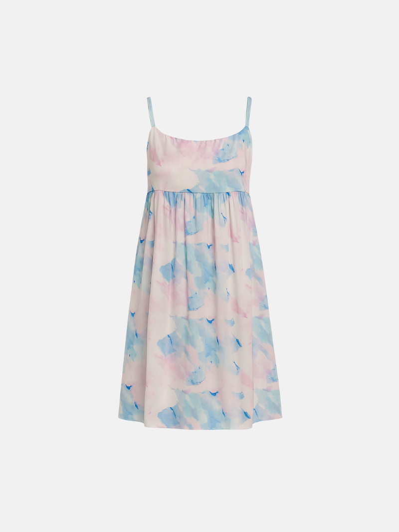 100% Mulberry Silk Watercolor Print Suspender Dress – Lightweight, Breathable & Luxuriously Soft