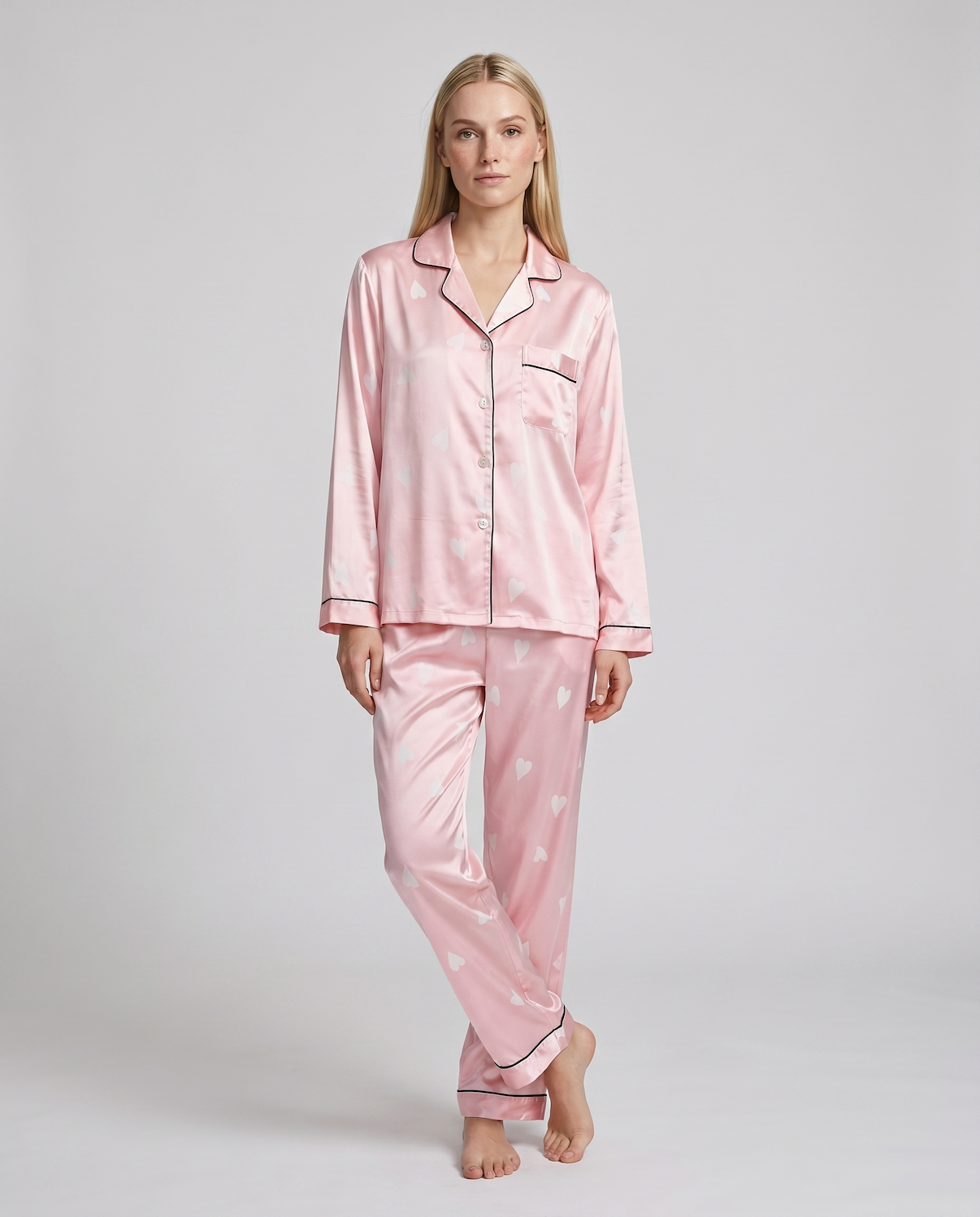 Women's Ice Silk Pajama Set – Summer Long Sleeve &amp; Pants Loungewear in Imitation Silk