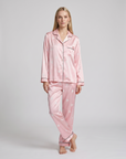Women's Ice Silk Pajama Set – Summer Long Sleeve & Pants Loungewear in Imitation Silk