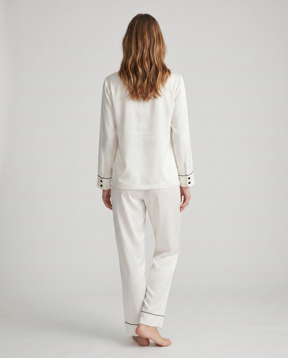 100% Mulberry Silk Pajama Set – Long Sleeve Peter Pan Collar Top &amp; Relaxed Pants