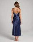 Arabella Faux Silk Maxi Nightgown – Elegant Lace Trim Sleepwear for Women