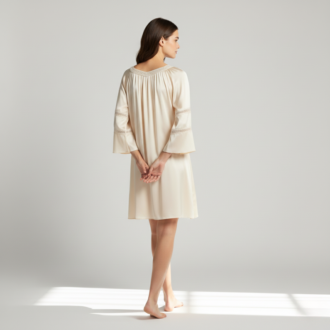 100% Mulberry Silk Lace Pleated Nightdress – Elegant Luxury Sleepwear for Women