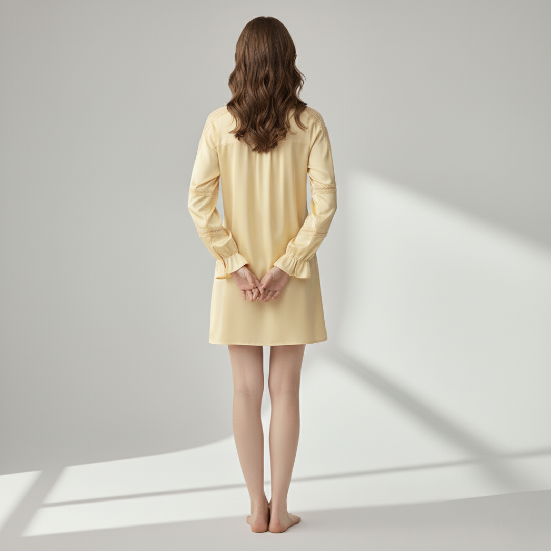 100% Mulberry Silk Lace Nightdress – Elegant Raglan Sleeve Sleepwear for Women