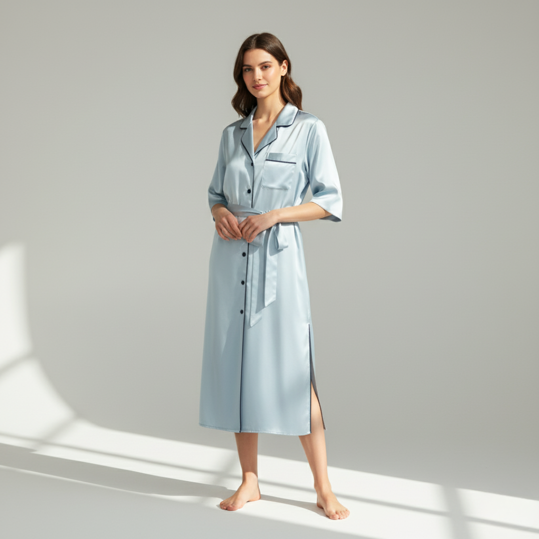 Retro Lace-Up Silk Pajama Skirt – Comfortable 100% Mulberry Silk Loungewear for Women