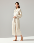 Silk Robe – Long Sleeve V-Neck Belted Silk Robe for Women