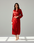 Silk Robe – Long Sleeve V-Neck Belted Silk Robe for Women