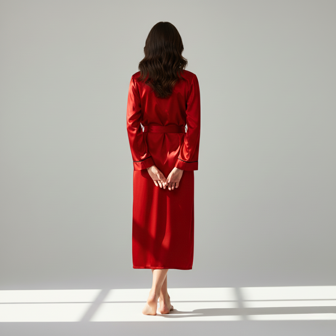 Silk Robe – Long Sleeve V-Neck Belted Silk Robe for Women