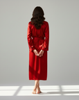 Silk Robe – Long Sleeve V-Neck Belted Silk Robe for Women