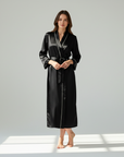Silk Robe – Long Sleeve V-Neck Belted Silk Robe for Women