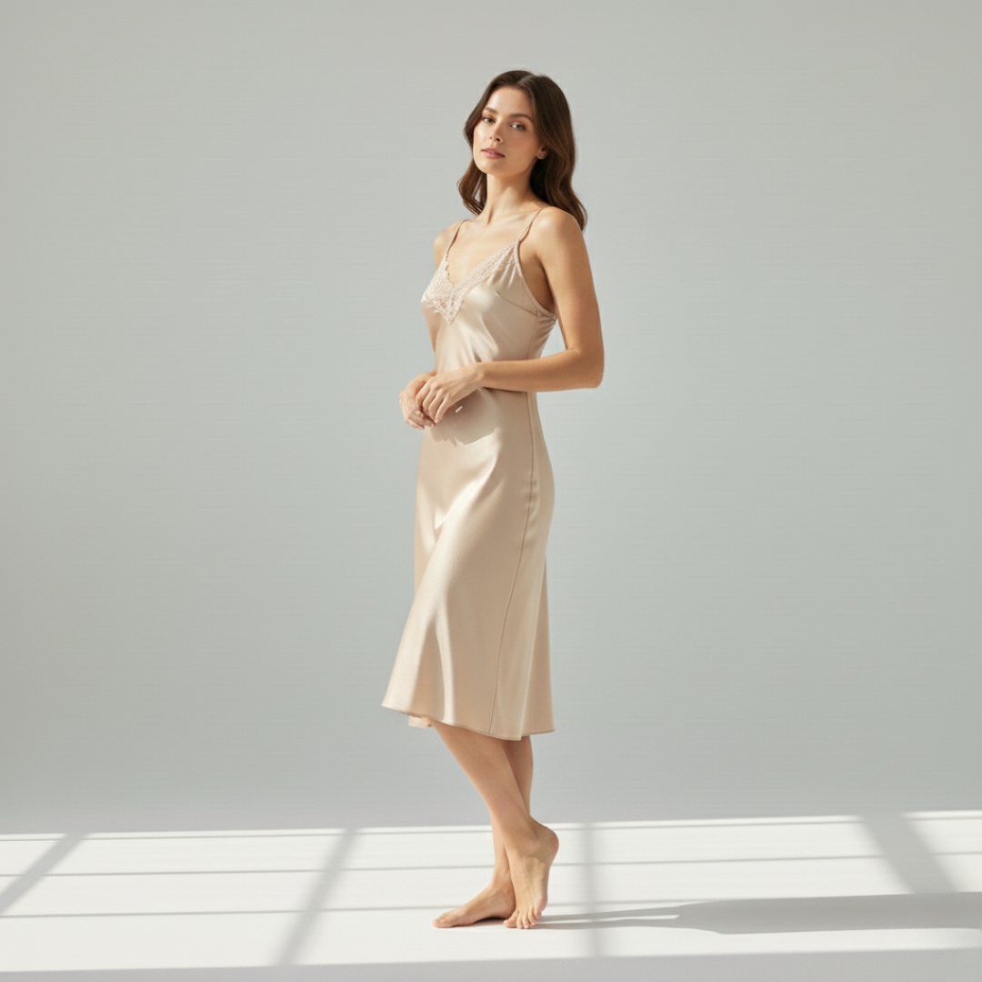 Elegant Mulberry Silk Lace Slip Dress – Lightweight Nightdress & Loungewear for Women