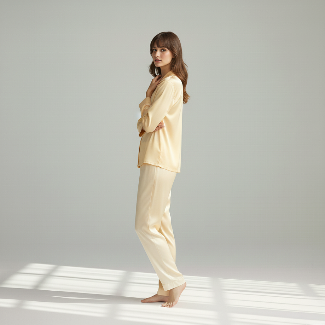 Couple Pajamas – Men's Long Sleeve and Women's Home Wear Set in Ice Silk for Spring and Autumn