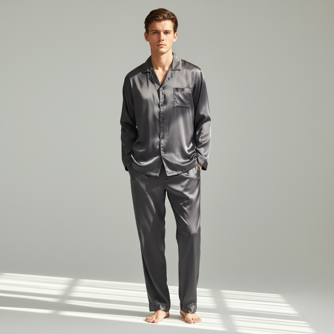 Couple Pajamas – Men's Long Sleeve and Women's Home Wear Set in Ice Silk for Spring and Autumn