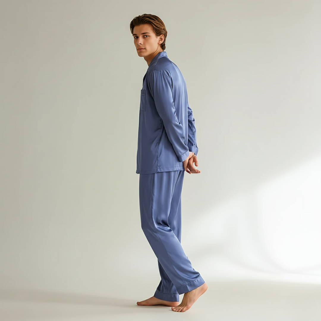 Couple Pajamas – Men's Long Sleeve and Women's Home Wear Set in Ice Silk for Spring and Autumn