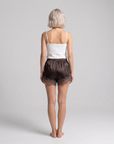 Women’s Satin Lounge Shorts – Elastic Waist with Lace Trim and Solid Color Design