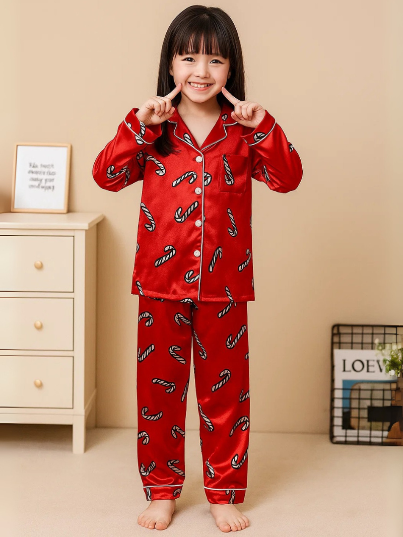 Boys and Girls Silk Pajama Set – Solid & Striped Long-Sleeve Homewear