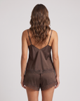 Women’s 100% Mulberry Silk Camisole Pajama Set – Lace Trim Cami and Shorts Sleepwear