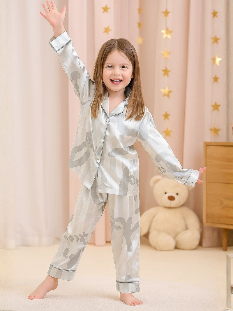 Girls’ Ice Silk Pajama Set – Long Sleeve Thin Homewear