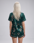 Elegant Butterfly Print Silk Pajama Set with Contrasting Trim – Luxury Women's Sleepwear