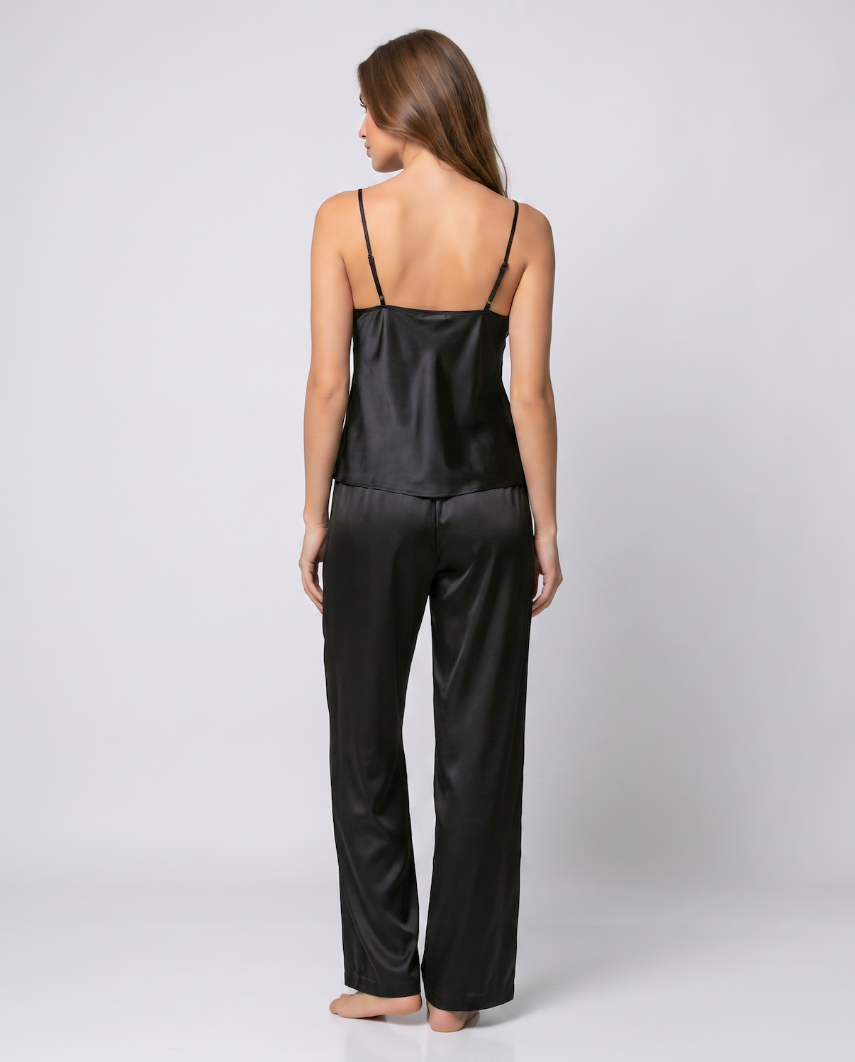 Women's 100% Mulberry Silk Pajama Set – V-Neck Halter Top with Wide-Leg Pants
