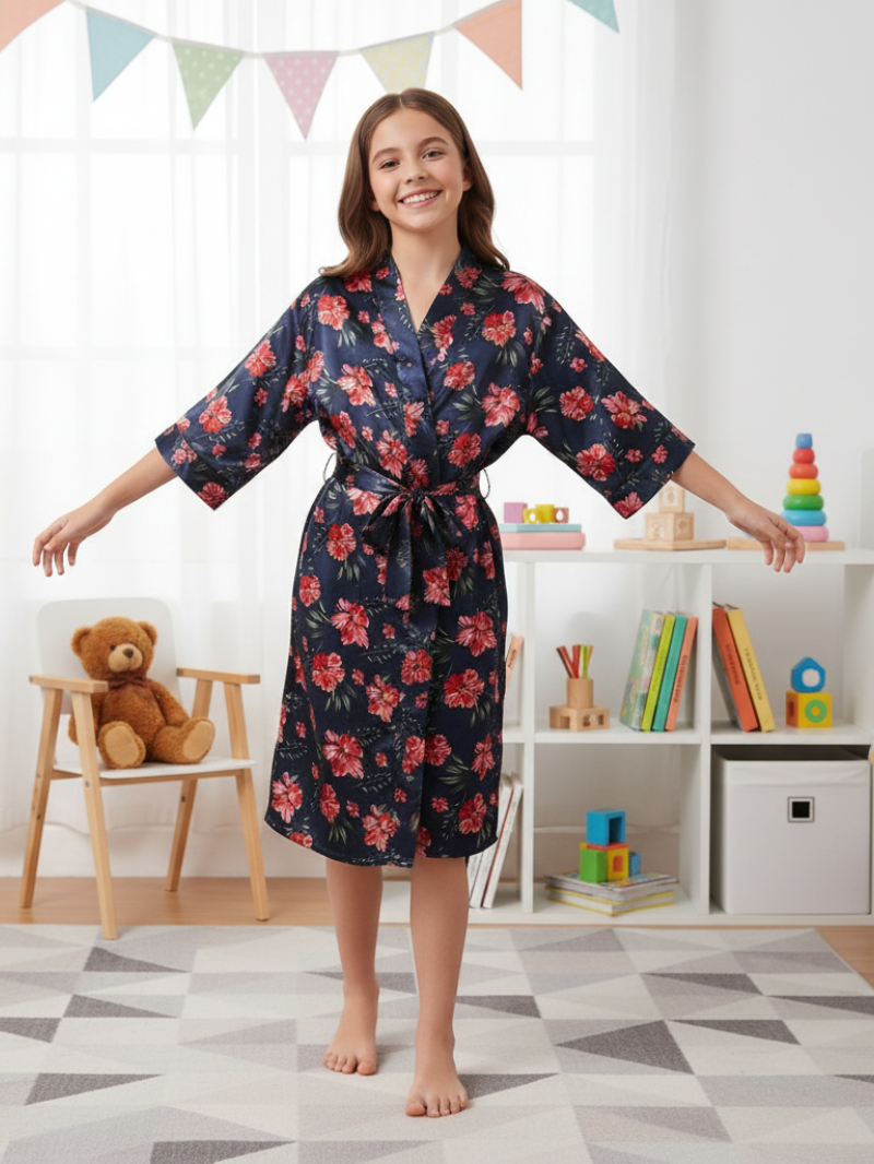 Kids Satin Bathrobe – Lightweight Silk-Feel Sleepwear & Kimono Style Pajamas