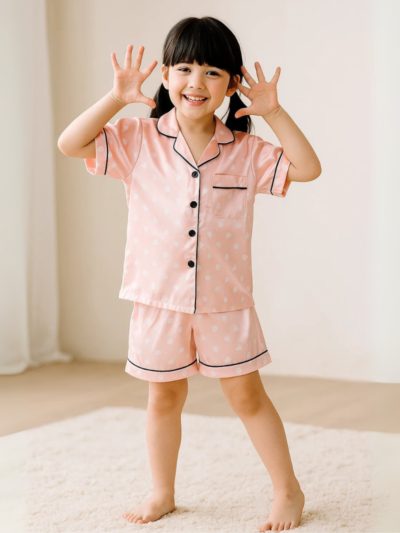 Children’s Silk Pajama Set – Short-Sleeved Homewear for Girls