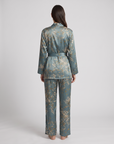 Women’s 100% Mulberry Silk Pajama Set – Long Sleeve Robe, Full-Length Pants & Premium Print