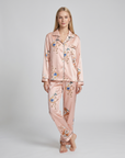 Women's Ice Silk Pajama Set – Summer Long Sleeve & Pants Loungewear in Imitation Silk